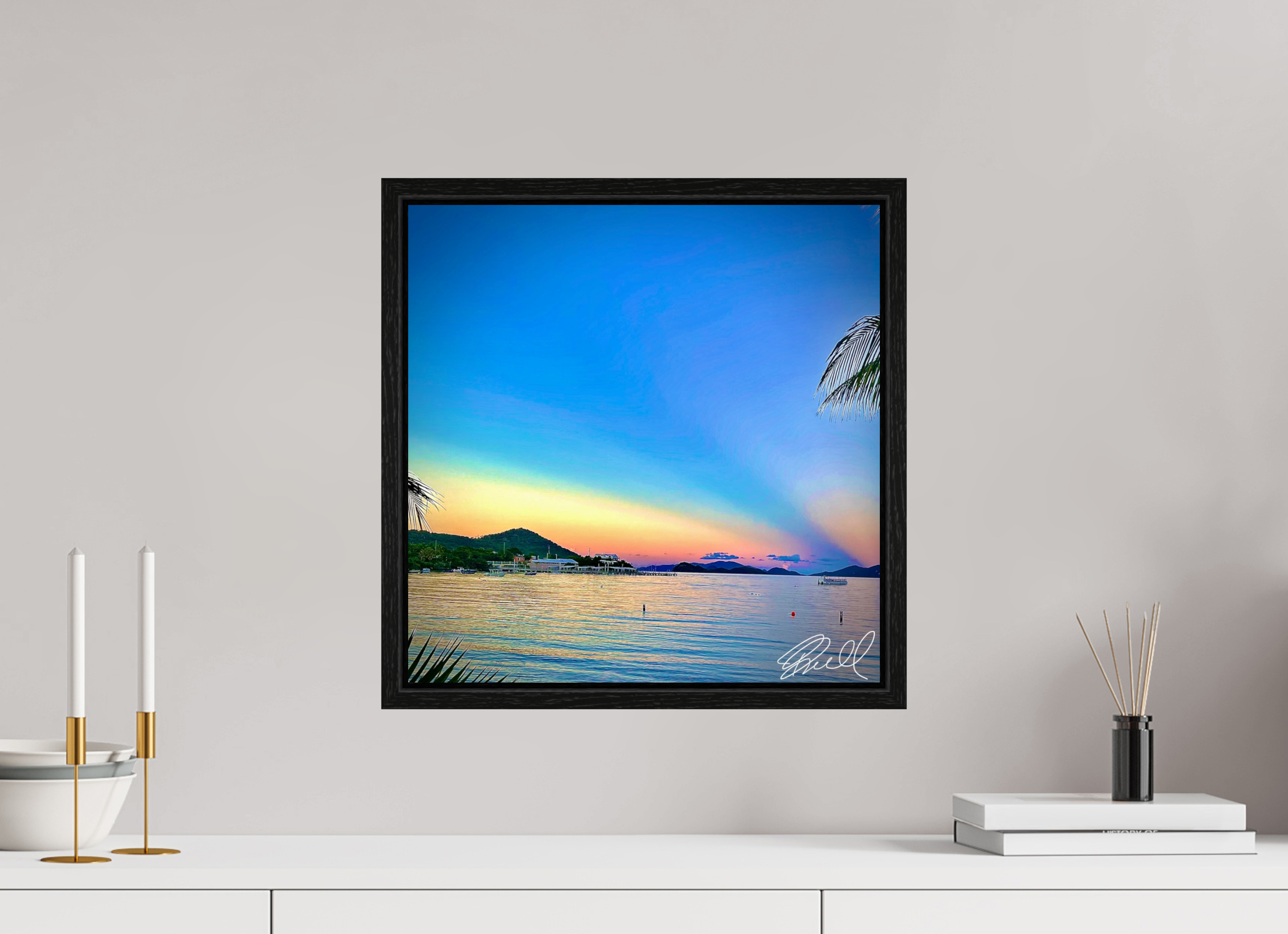 16 x 16.2″, Floater Frame Sunset by the Sea