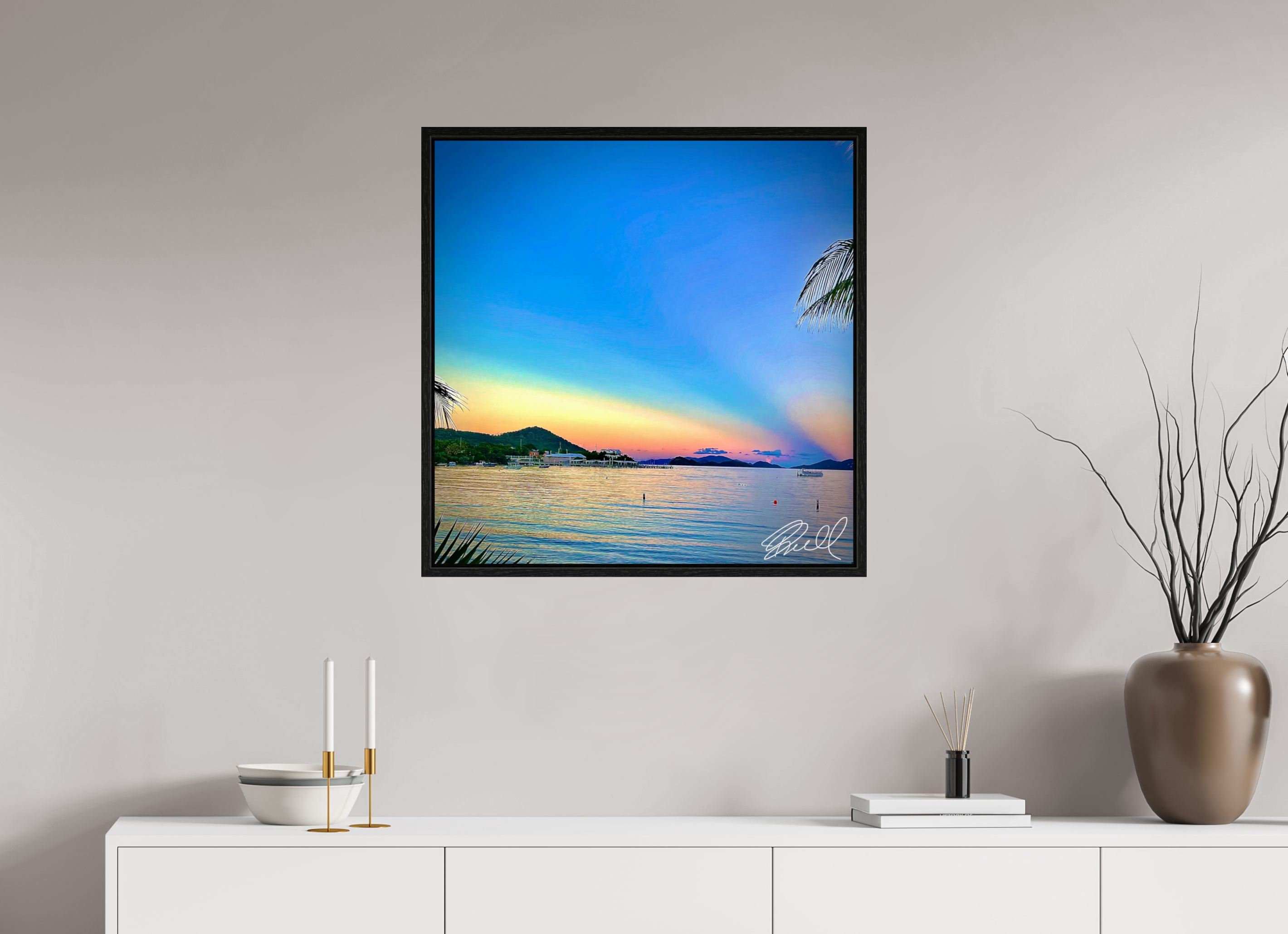 28 x 28.3″, Floater Frame Sunset by the Sea